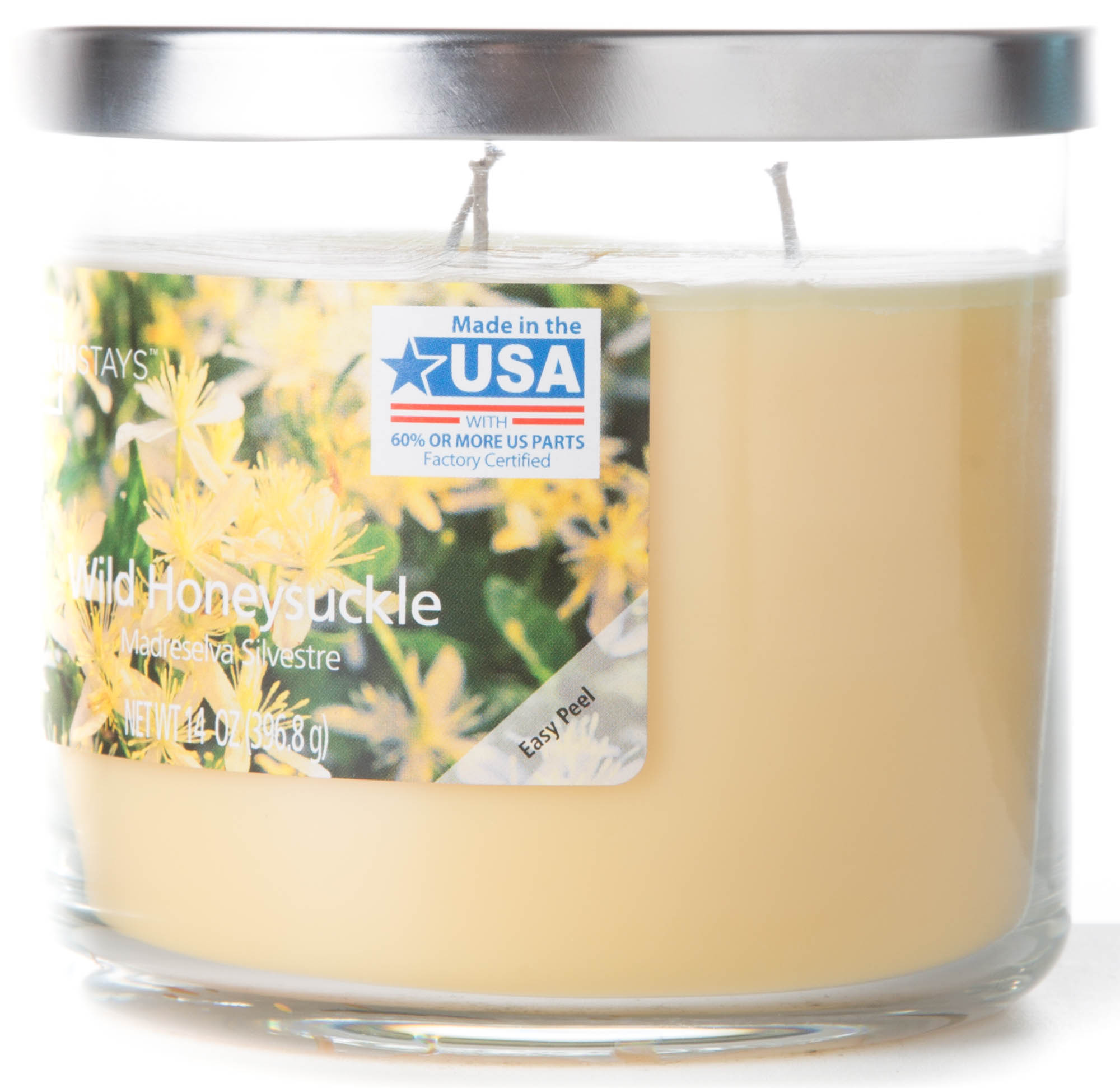 Mainstays Honeysuckle Chrome Lid Jar Candle 14 oz.
