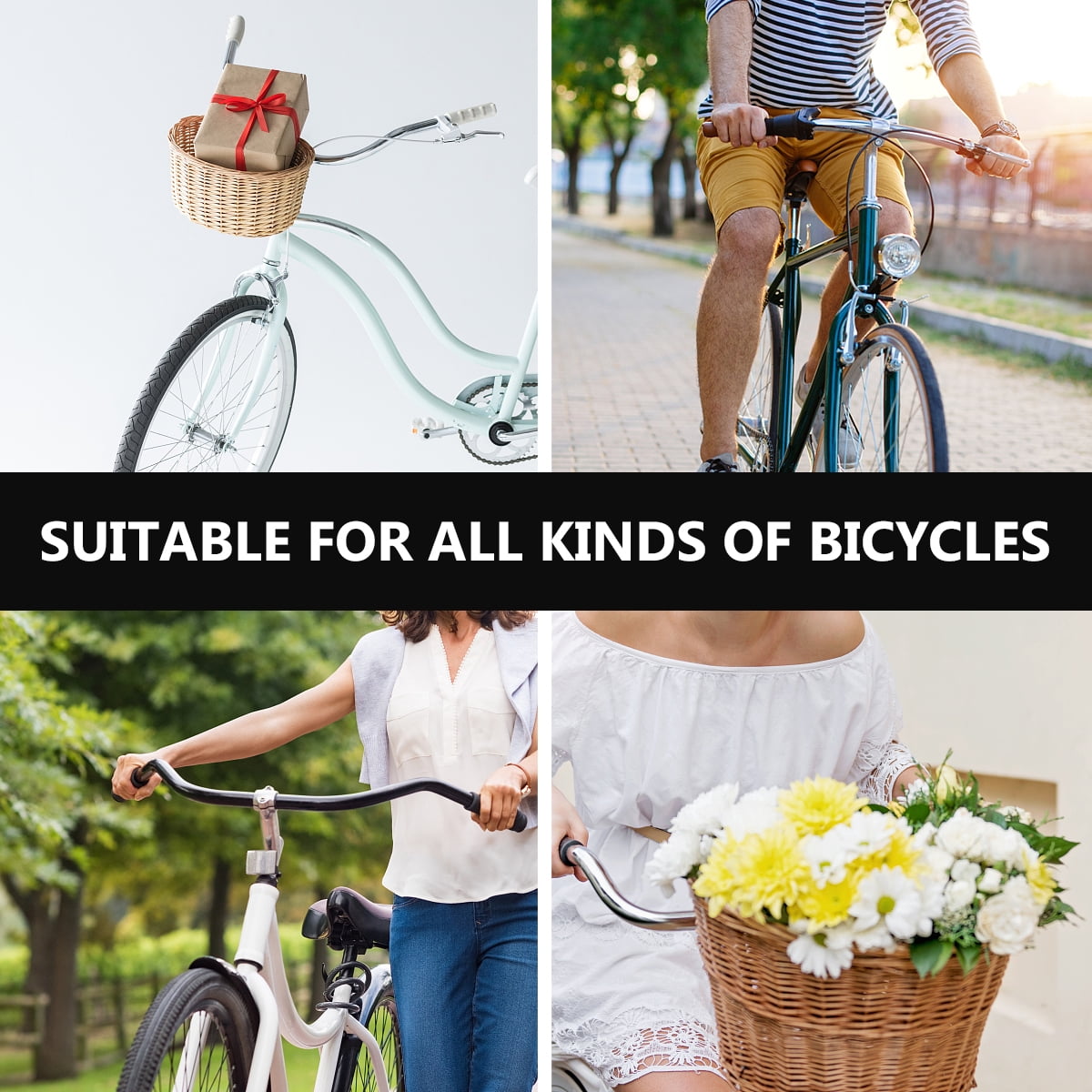 Worgeous Brown Wicker Bike Basket with Lid and Handle for Front Handlebar, Fits Most Cruiser Bikes, Stylish and Design