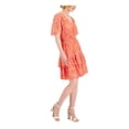 thumbnail image 3 of TAYLOR Womens Coral Smocked Ruffled Tiered Skirt Lined Raglan Sleeve V Neck Short Party Fit + Flare Dress 14, 3 of 4