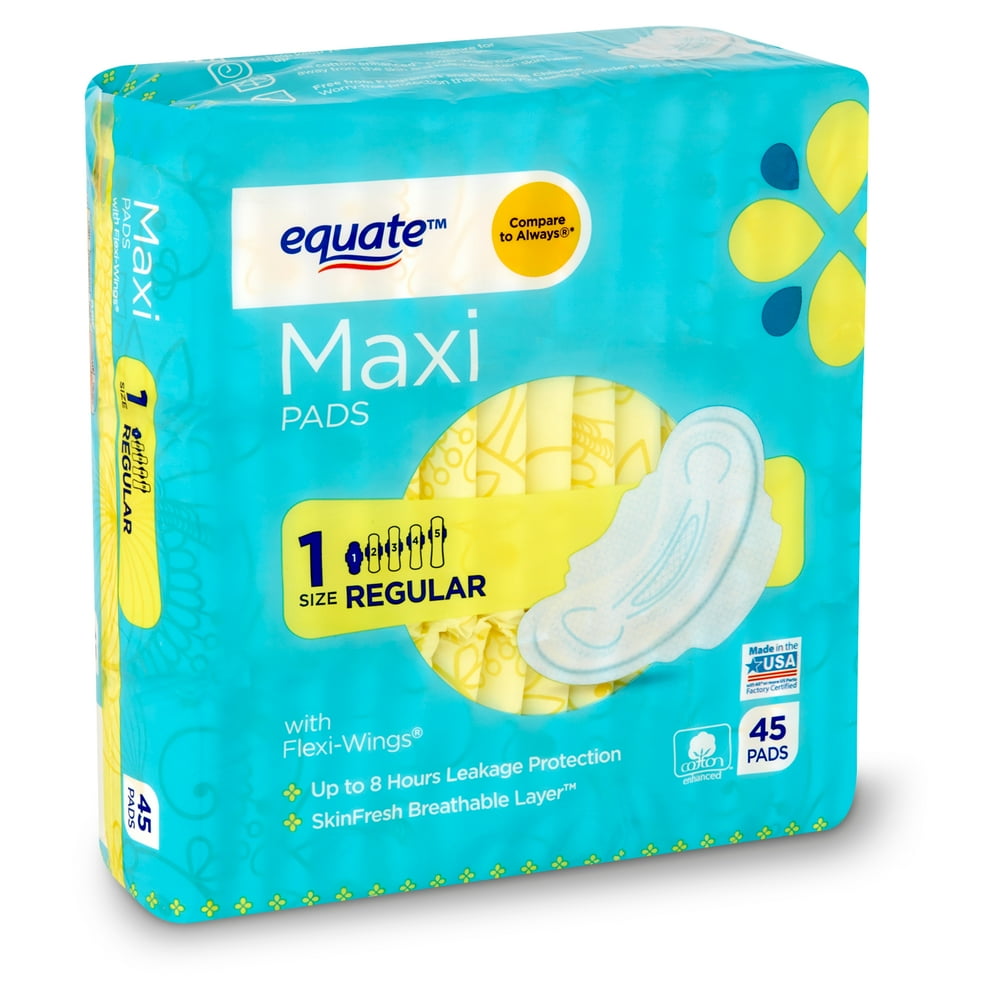 Equate Regular Maxi Pads with FlexiWings, Size 1, 45 count Walmart