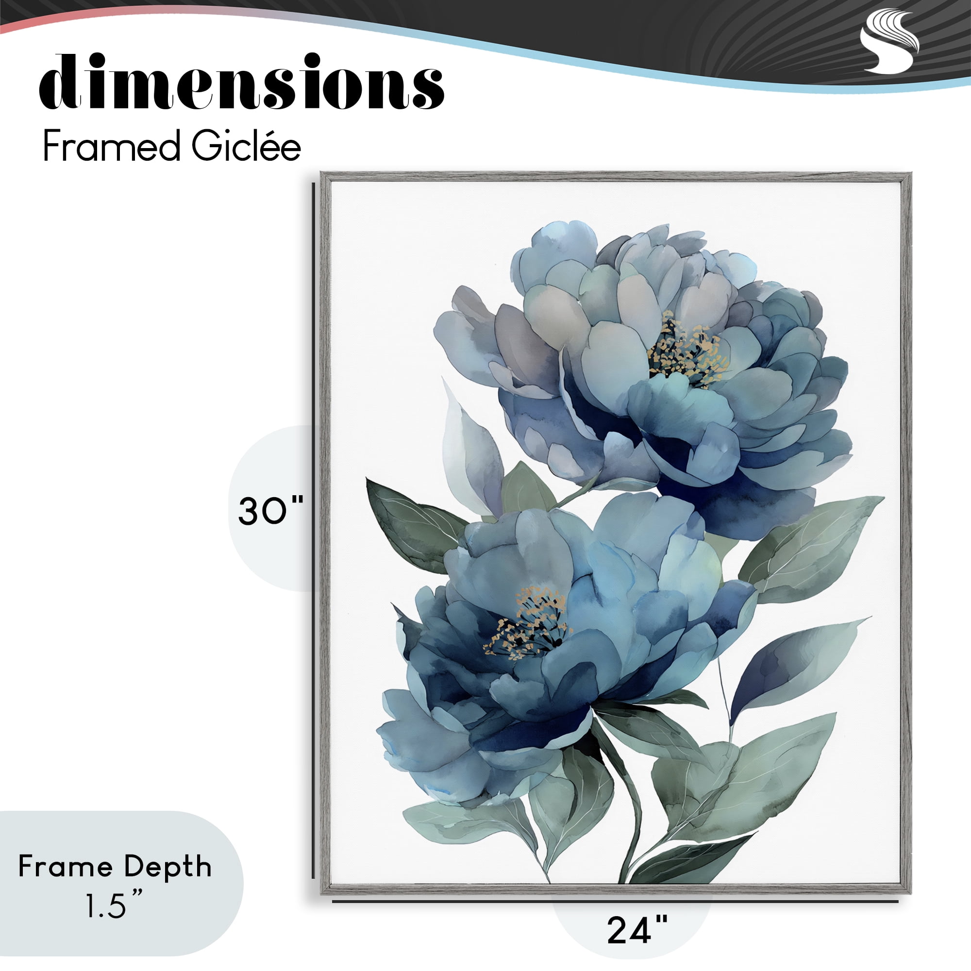 Stupell Industries Two Blue Flowers Serene Peonies Gray Framed Giclee Art, design by Franklyn Gregory