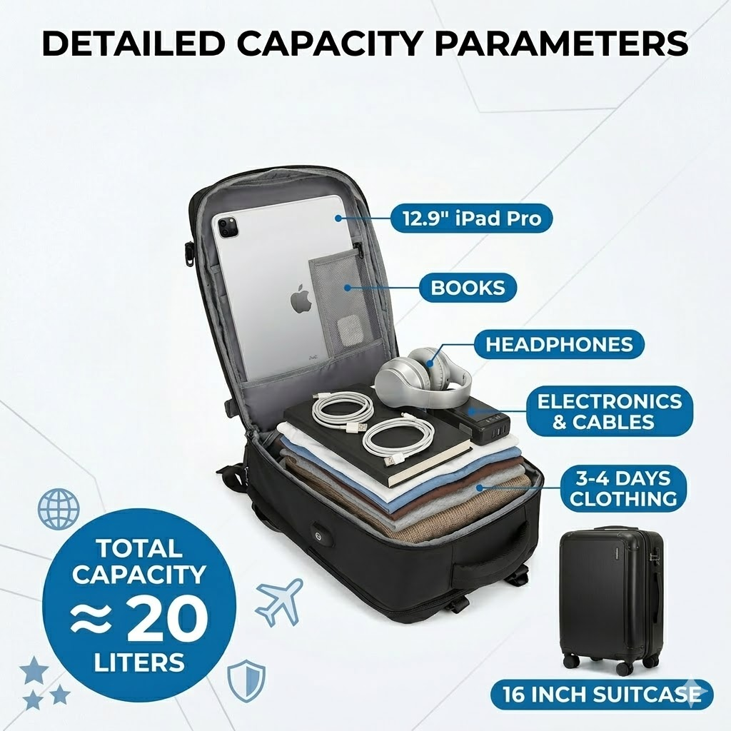 DAKOMM 17.7" Travel Backpack with USB Port & Shoe Compartment photo 4