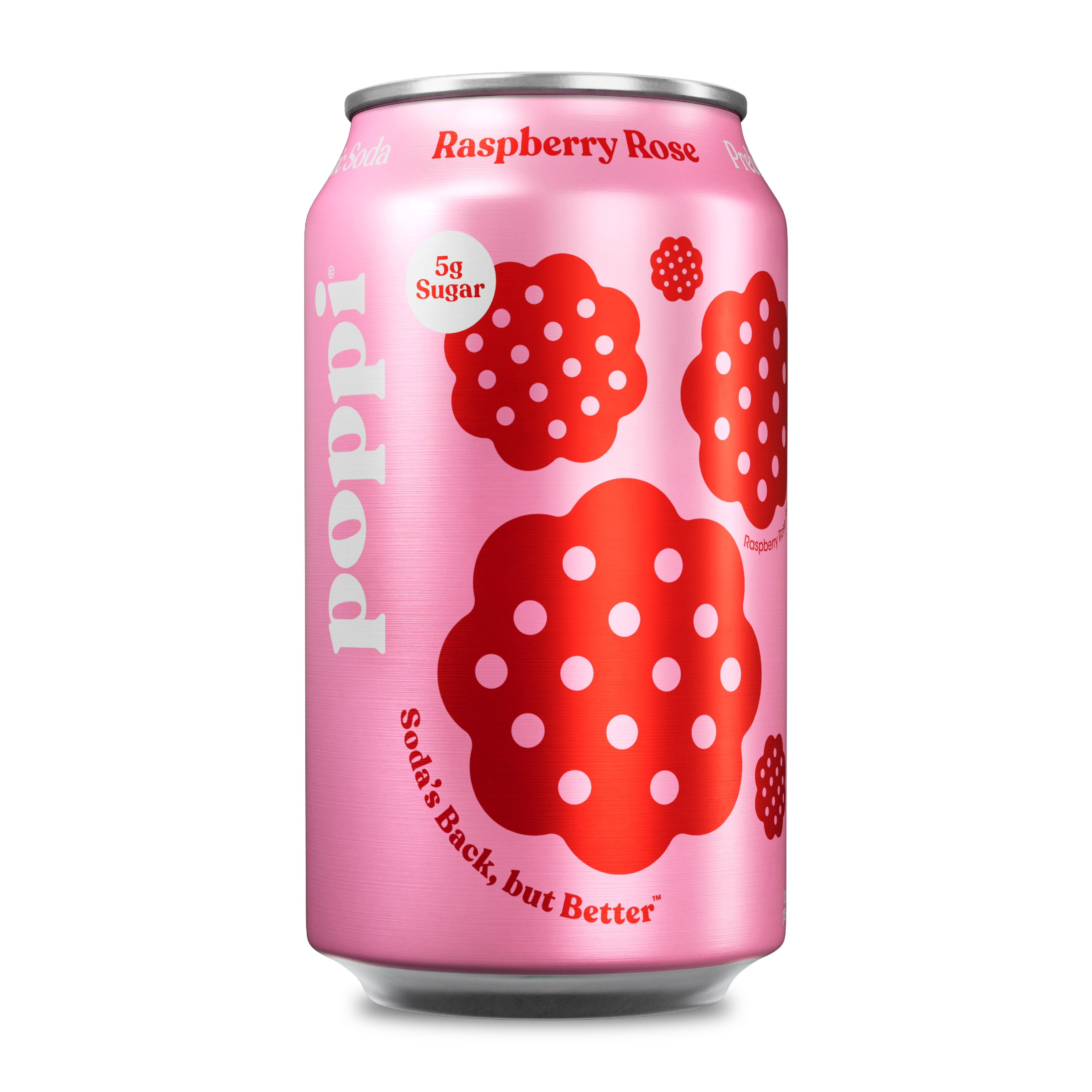 (5 pack) poppi Raspberry Rose Prebiotic Soda, 12 fl oz, 1 Pack Can