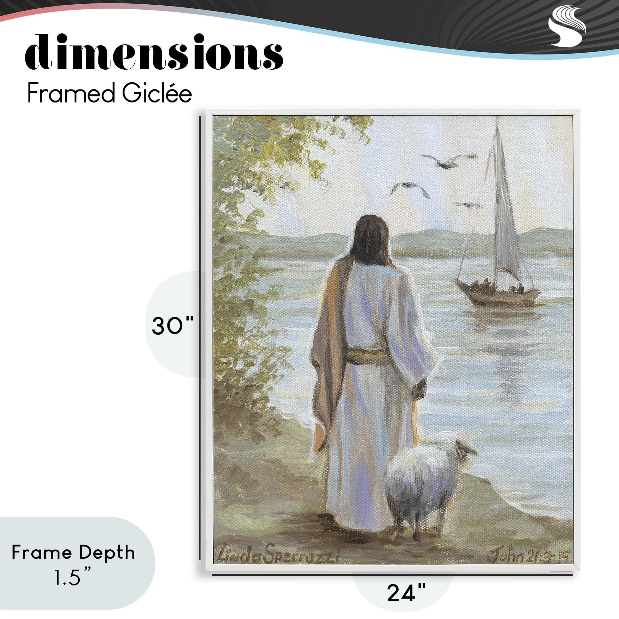 Stupell Industries Jesus Waiting Ashore White Framed Giclee Art, design by Linda Sperruzzi