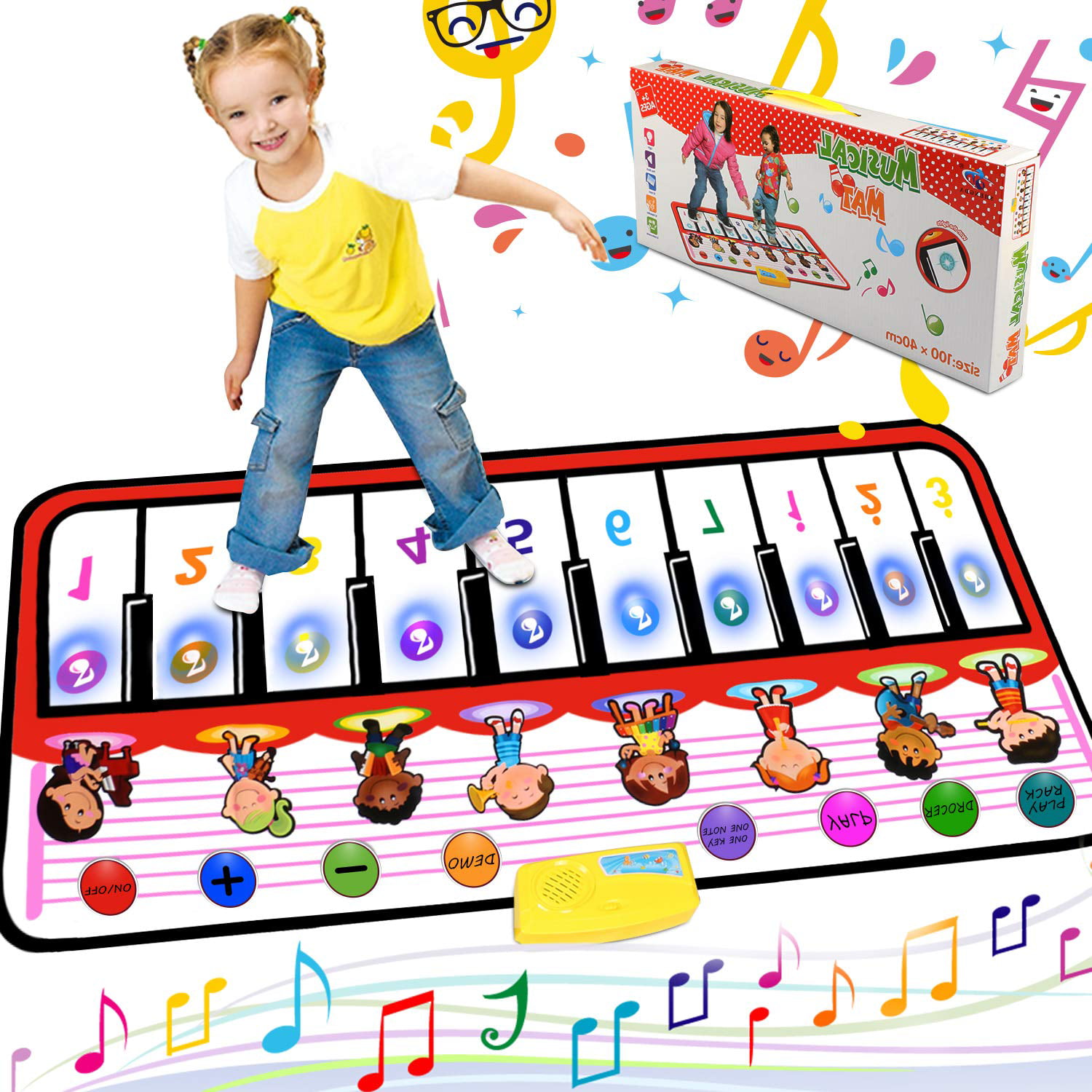 Tencoz Musical Piano Mat 10 Keys Piano Keyboard Play Mat Portable Musical Blanket Build-in Speaker & Recording Function for Kids Toddler Girls Boys 