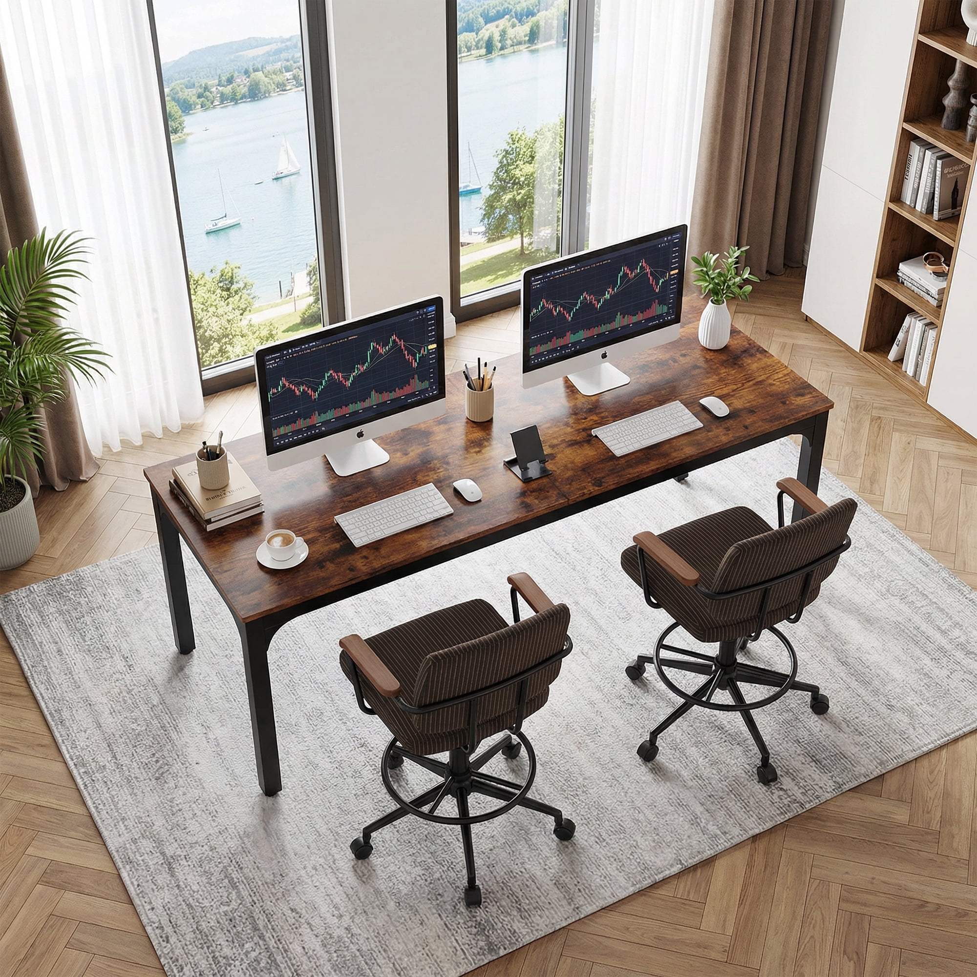 MAYEERTY 78.7" Extra Long Industrial Double Workstation Desk, 2-Person Home Office Desk with Heavy-Duty Metal Frame, 200lbs Capacity MDF Tabletop