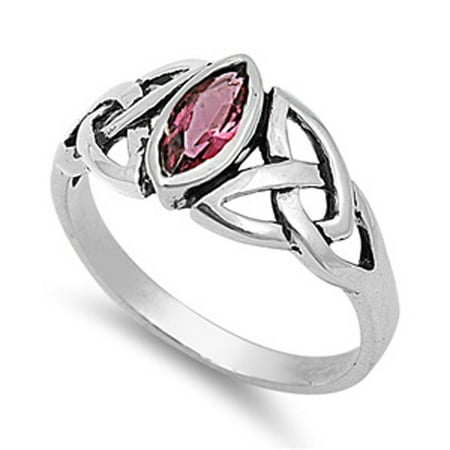 - Sterling Silver Women's Flawless Simulated Ruby Cubic Zirconia Celtic Knot Marquise Solitaire Ring (Sizes 5-10) (Ring Size 6)