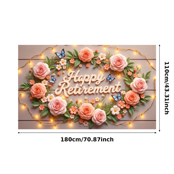 Floral Design Happy Retirement Decorative Roses Wooden Background Butterfly for Party Celebration Indoor Decoration Photo Shoot