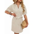 thumbnail image 3 of Women'S Solid Color Casual V-Neck Tie Waist Short Sleeve Dress Midi Summer Shift Dress Color XL, 3 of 9