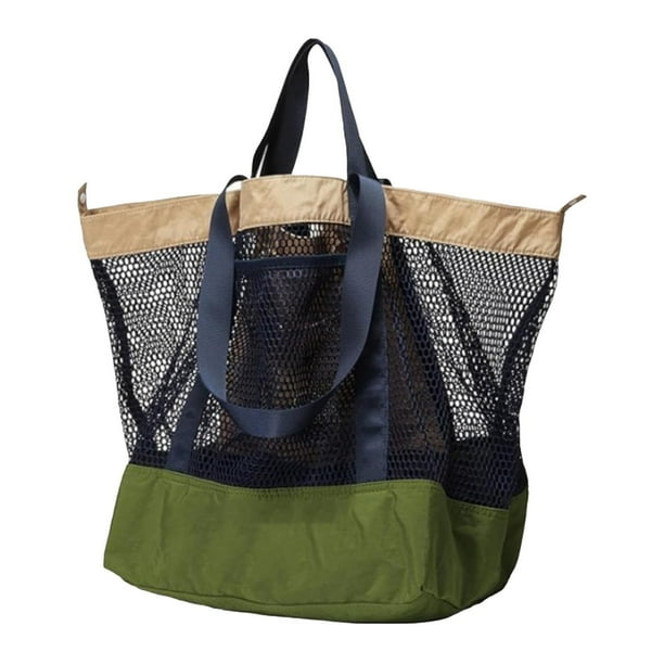 Bolsa de playa de malla, informal, portátil, para juguetes, camping, compras, gimnasio, picnic. Verde