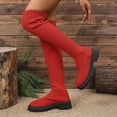 thumbnail image 5 of Lovzfmll Knee High Boots Women, Over The Knee Sock Boots Stretch Chunky Heel, Chunky Mid Heel Round Toe Chelsea Boots Casual Fall Red Boots, 5 of 9