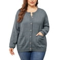 thumbnail image 1 of Suéter cárdigan de punto de cuello redondo con botones de manga larga para mujer de tallas grandes Agnes Orinda 4X gris, 1 of 6