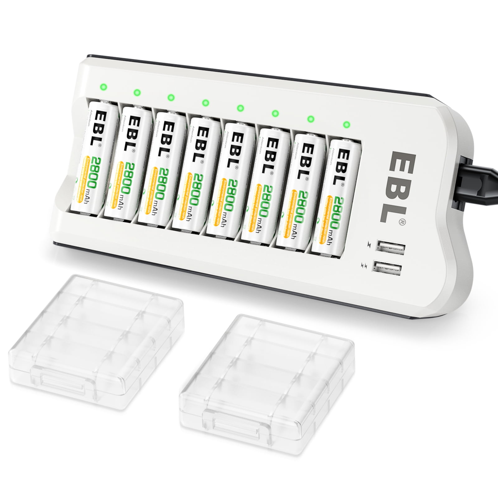 EBL Individual Cell Battery Charger Pack with 8 AA 2800mAh 1.2V Ni-MH Rechargeable Batteries