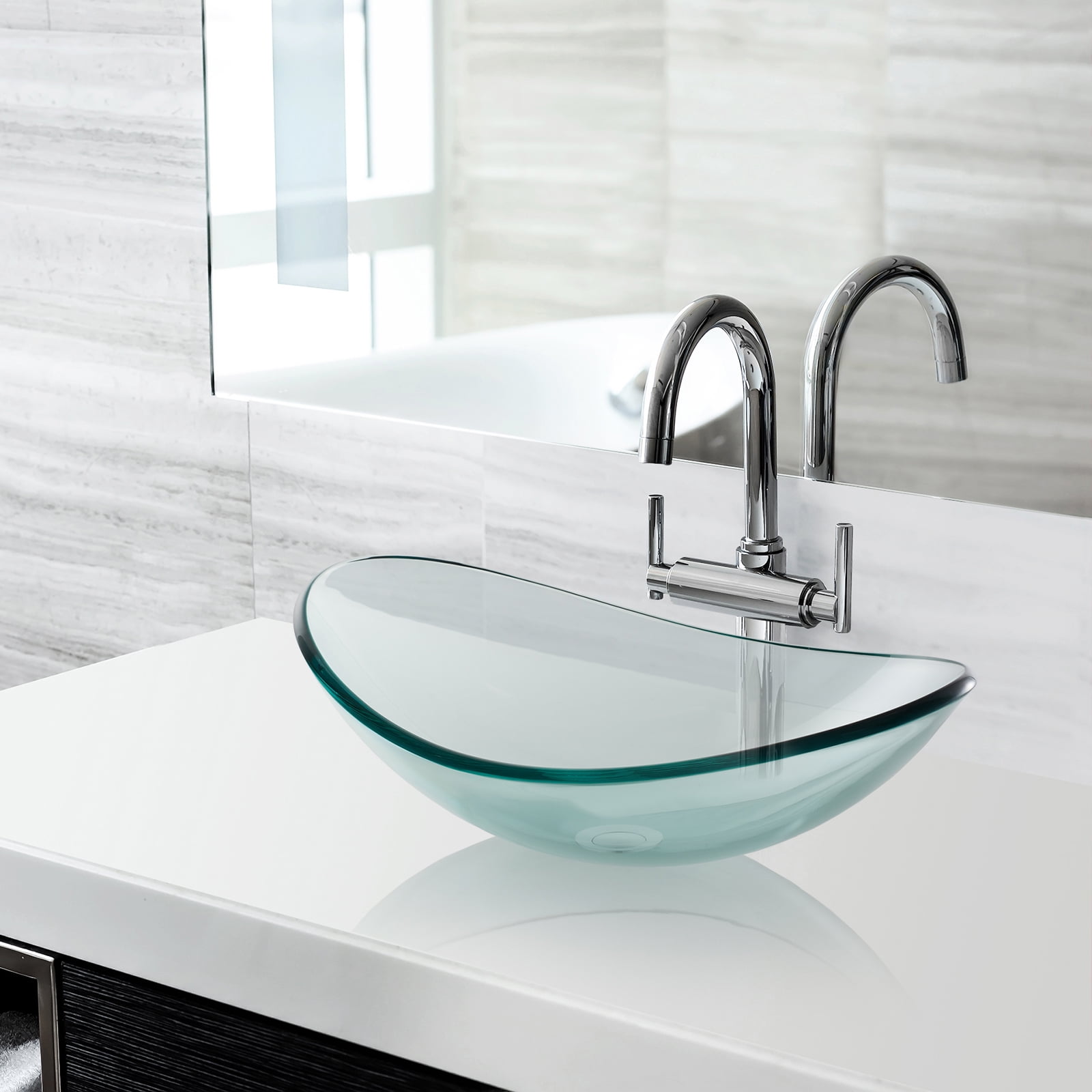 Miligore Modern Glass Vessel Sink Above Counter Bathroom Vanity