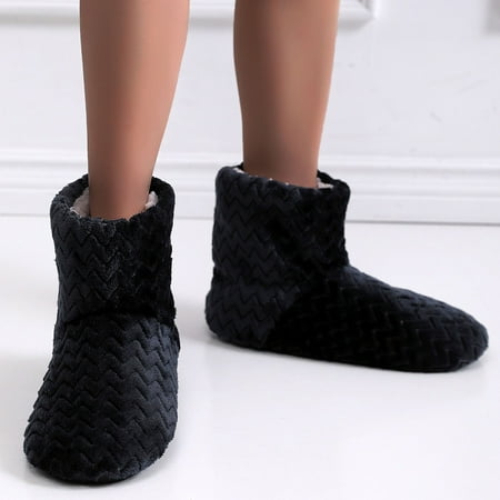 

Christmas Winter High Top Round Toe Baotou Flat Heel Home Solid Autumn Winter Deep Mouth Thick Sole Slippers Boots