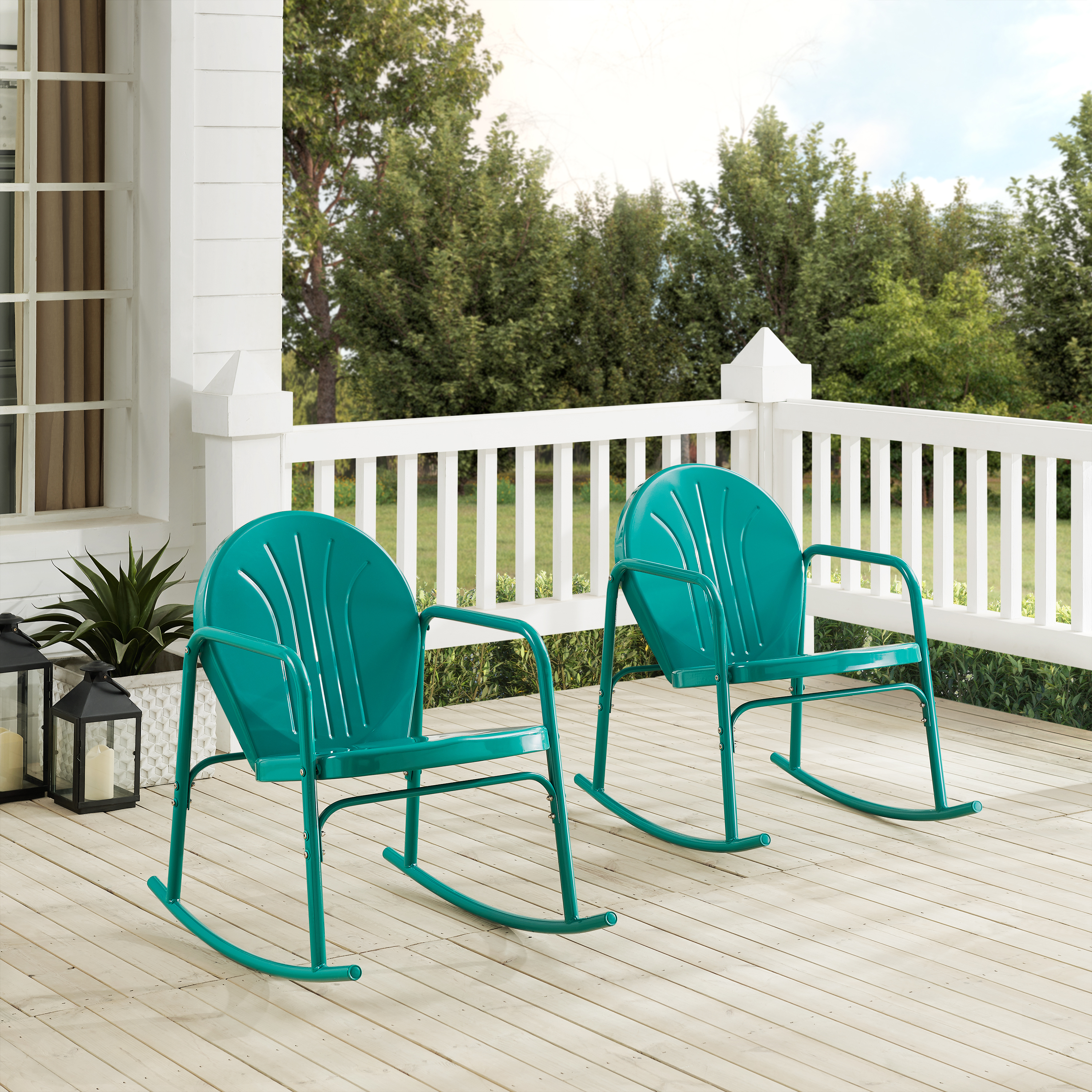 Crosley Furniture Griffith 2Pc Outdoor Powder Coated Rocking Chair Set, 2 Chairs, Green - image 3 of 13