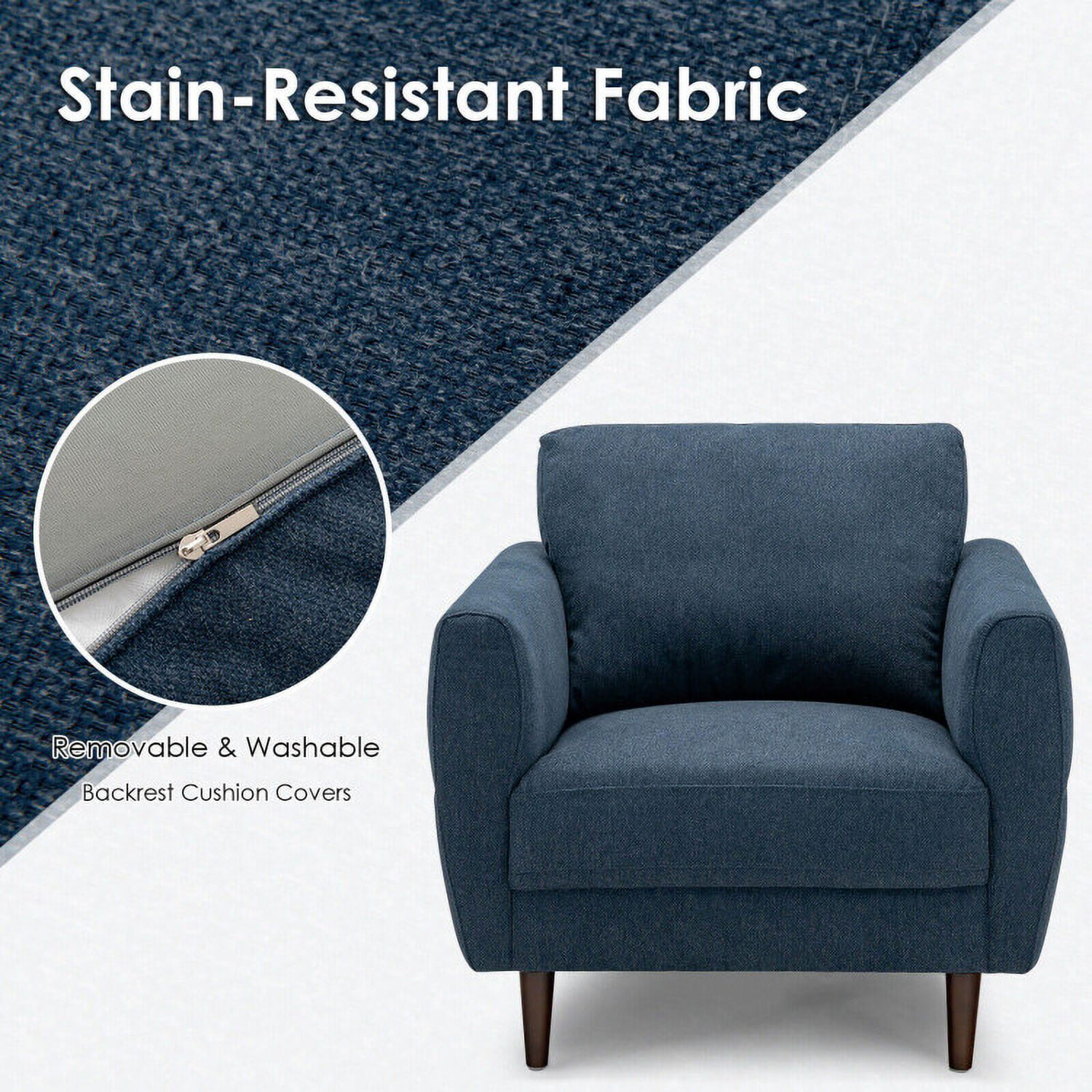 Finihen Upholstered Accent Armchair, Modern Upholstered Accent Chair Single Sofa Armchair, for Living Room, Bedroom, Navy