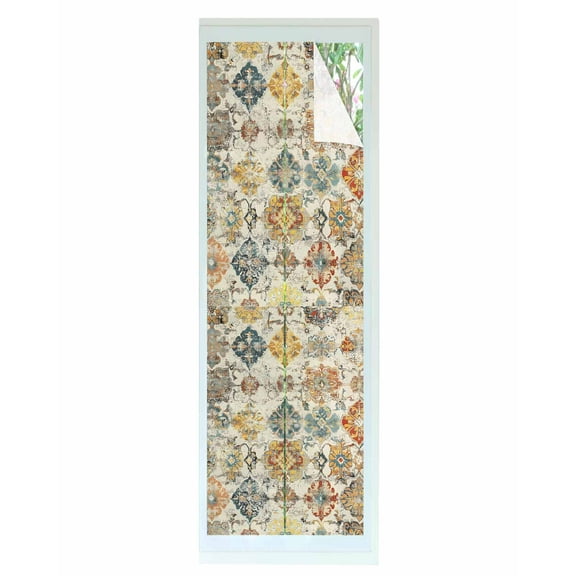 Window Privacy Film Farmhouse Morocco Stained Glass Window Film Decorative Sun Block Window Cover Boho Abstract Shabby Texture Art Window Clings Static Adhesive Sticker for Bathroom 17.7"x78.7"