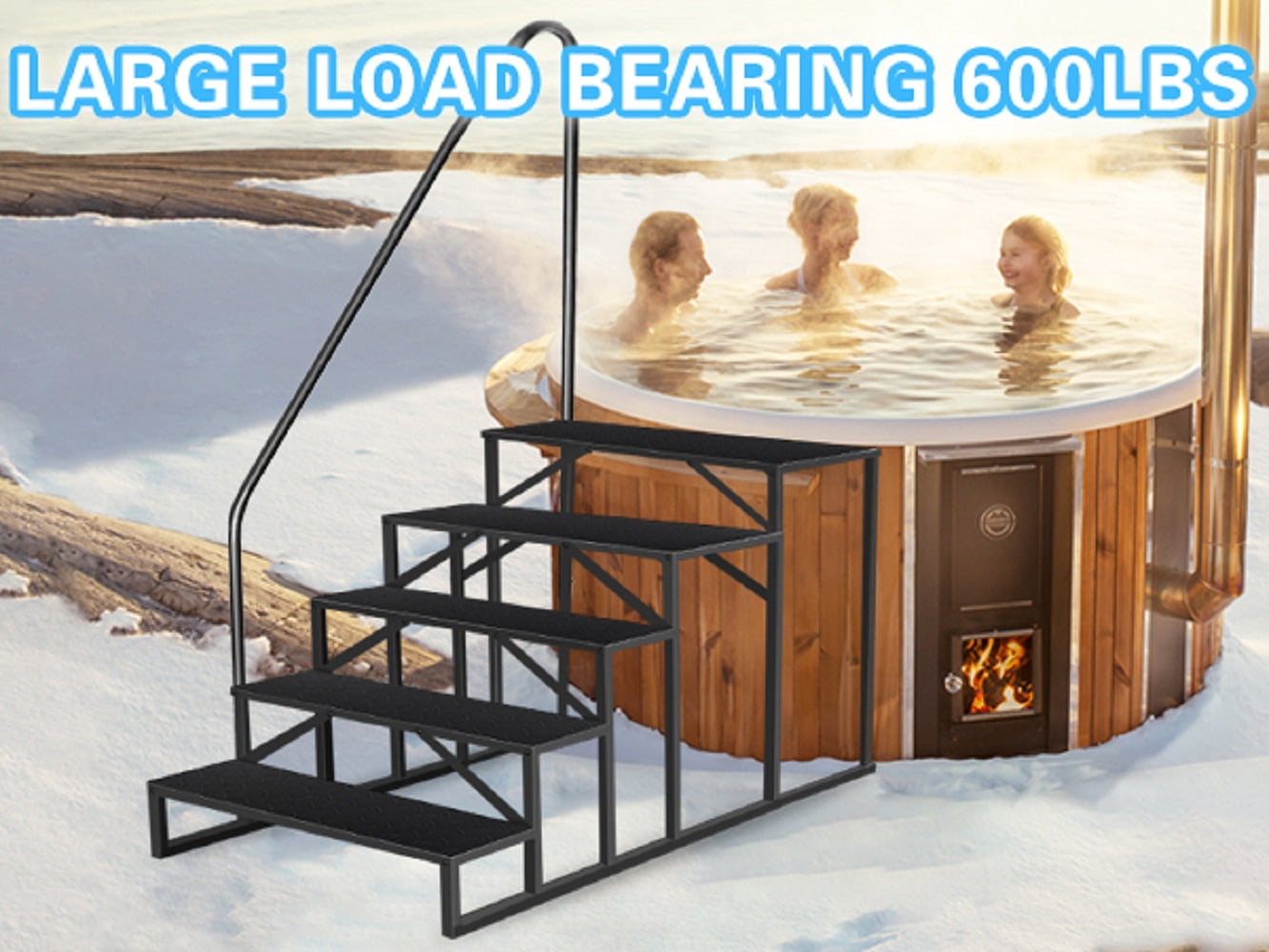 5 Step Ladder with Handrail, Swimming Pool Ladder Above Ground, 660 lb Load Capacity RV Steps with Anti-Slip Panel, Mobile Home Stairs for Reaching and Getting High