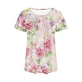 thumbnail image 7 of JTZGDY Tunic Tops for Women Dressy Casual Summer Floral Print Short Sleeve Crewneck Basic Ruched Pelated T-Shirts Loose Fit Cozy Ladies Blouse Multicolor#14 M, 7 of 7