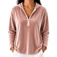 thumbnail image 2 of tarylea Velour Hoodies for Women Long Sleeve Half Zipper Pullover Tops Casual Loose Fall Plain Tops, 2 of 5