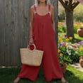 thumbnail image 4 of JGGSPWM Women's Summer Casual Breathable Sports Solid Color Suspender Romper Jumpsuit Shorts Overalls Baggy Rompers Jumpsuits with Pockets Red XL, 4 of 9