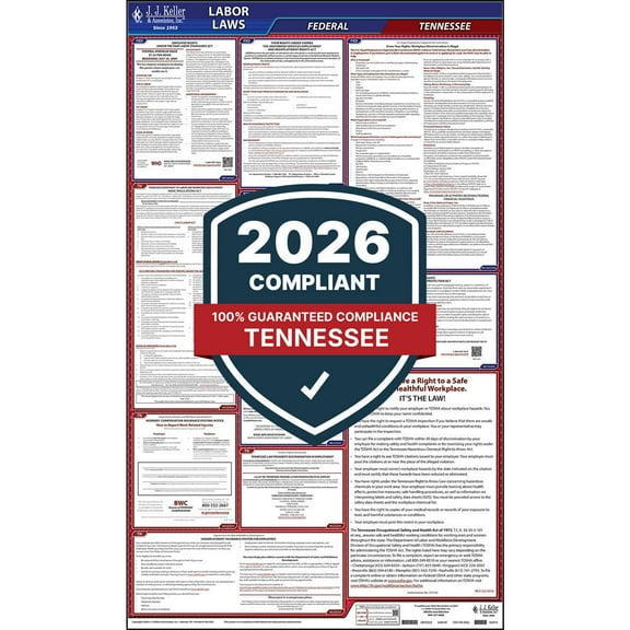 2025 Tennessee and Federal Labor Law Poster (English, TN State) - OSHA Compliant All-in-One Laminated Poster