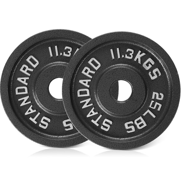 Par Discos de Pesa Estándar 11.3 kg (25 LBS) Hierro Fundido, Agujero 1 Pulgada para Barra de Pesas, Gimnasio en Casa Entrenamiento de Fuerza