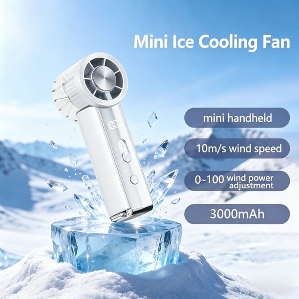 Mini Pocket High Speed Handheld Ice Fan 100-Speed Stepless Adjustment Digital Display Portable Fan For Outdoor Travel Home Office
