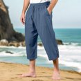 thumbnail image 2 of Garbnen Mens Pants Linen Baggy Drawstring Wide Leg Men Capri Pants Beach Spring Summer Loose Fit Casual Mens Pants with Pockets, 2 of 4