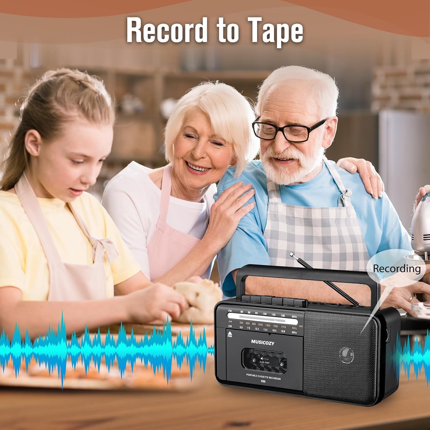 Cassette Tape Player Bluetooth Boombox, Cassette Player AM/FM/SW Radio Stereo, Tape Player/Recorder with Big Speaker and Earphone Jack, USB/TF Card Player, AC Powered or Battery Operated Black
