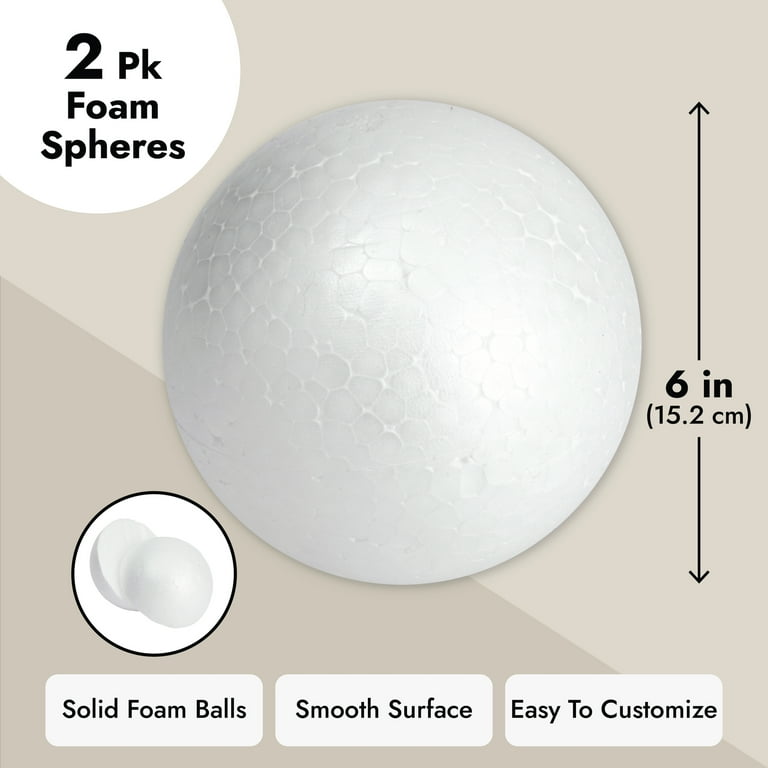 2 Pack Foam Balls for Crafts, 6-Inch Round White Polystyrene Spheres for  DIY Projects, Ornaments, School Modeling, Drawing