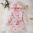 thumbnail image 2 of Atogsazn Toddler Girl Plush Fuzzy Robe Kids Printed Fleece Long Sleeve Hooded Bathrobe Winter Warm Clothes Purple 3-4 Years on Clearance, 2 of 6