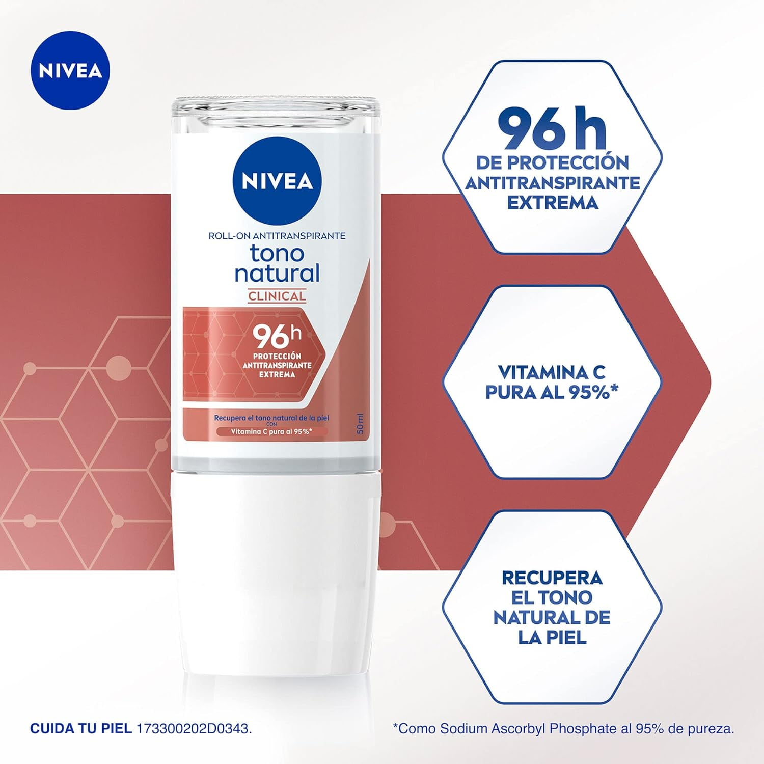 Nivea Clinical Whitening Deodorant Roll-On for Women, 96-Hour Protection, Natural Tone, 50ml (1.7 fl oz) – Pack of 3