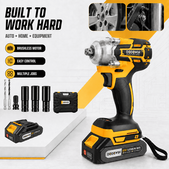 3-In-1 Impact Wrench Electric Drill, 21V Cordless Brushless Power Tool With Battery, Charger, Deep Sockets, Drill Bits, Screwdriver Bits And Carry Case For Auto Repair And Home Projects