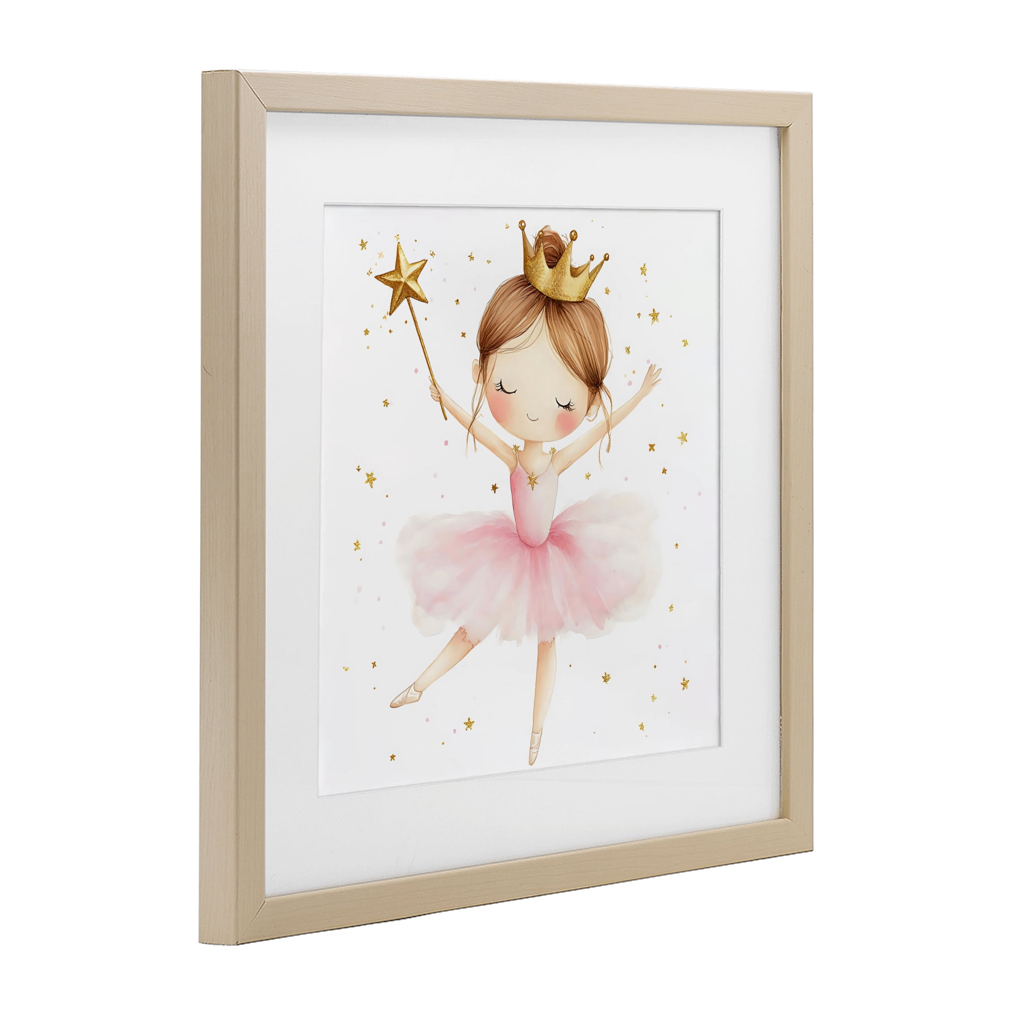 Stupell Industries Cute Ballerina with Crown Birch Framed Print Under Glass, design by Creative Studio