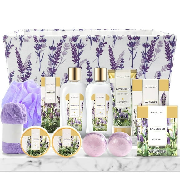Spa Luxetique Gift Sets for Women - 12 Pcs Lavender Bath Baskets, Beauty Birthday Christmas Holiday Gifts for Her