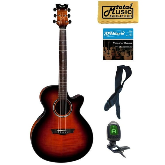 Dean Performer Ultra Flame Maple Acoustic Electric Guitar, Tiger Eye, PE UFM TGE PACK Bundle