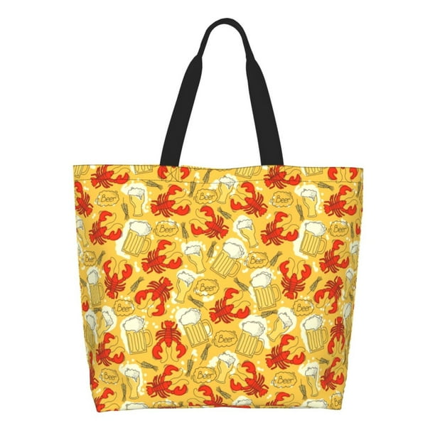 Balery Beer And Crawfish Bolsa Tote Estilo Estético con Cremalleras, Bolsa de Hombro, Bolsa de Compras Grande y Plegable
