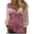 thumbnail image 2 of Sevevn Fashion Woman Long Sleeve Solid V-neck Blouse Tops Pink XXL Summer, 2 of 8
