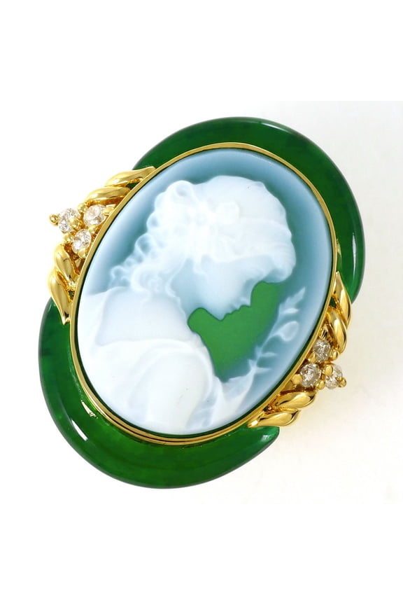 Pre-Owned 18K (18-karat) Yellow Gold Ring with Stone Cameo (Agate, Green Agate, Chalcedony),...