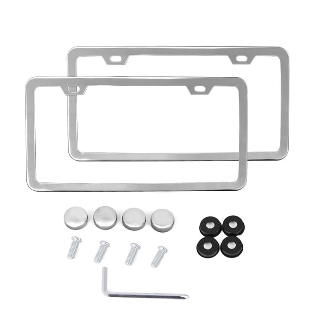 Unique Bargains 2 Pcs Stainless Steel Car Front Rear License Plate Frame Bracket w Screw Caps 2 Hole-Black