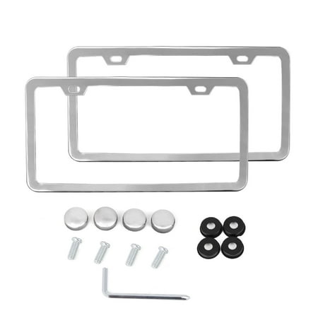 - 2Pcs Black Stainless Steel Car Truck License Number Plate Frame w/ Screw 2 Hole