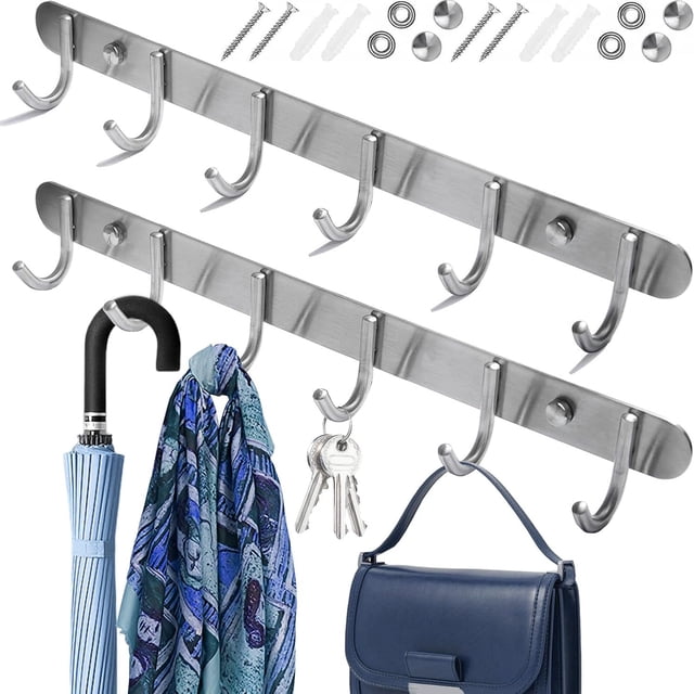 Perchero Pared con 6 Ganchos, Perchero de Acero Inoxidable para Colgar Abrigos, Sombreros, Bolsos, Llaves