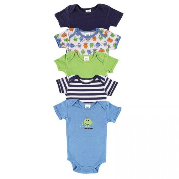 Luvable Friends Baby Boy Cotton Bodysuits 5pk, Monster, 03 Months
