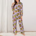 thumbnail image 2 of Yiaed Cartoon Avocados Print Pajamas Women's Long Sleeve Sleepwear Soft Button Down Loungewear Pjs Lounge Set Nightwear Womens Pajama Pants-Small, 2 of 7
