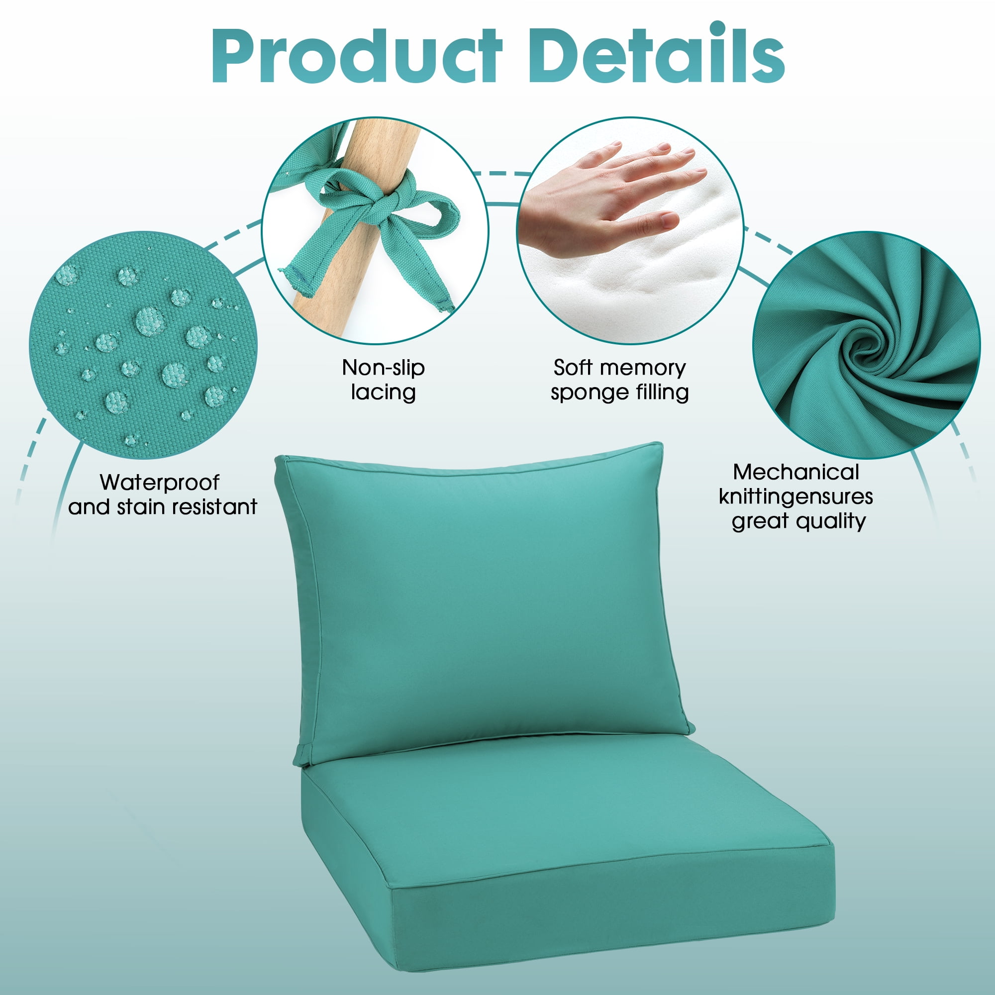 Outdoor Deep Seating Cushion Set, 24" x 24", Waterproof & Fade Resistant Patio Furniture Cushions with Handle, Deep Seat and Back Cushion for Chair and Sofa (1, Green)