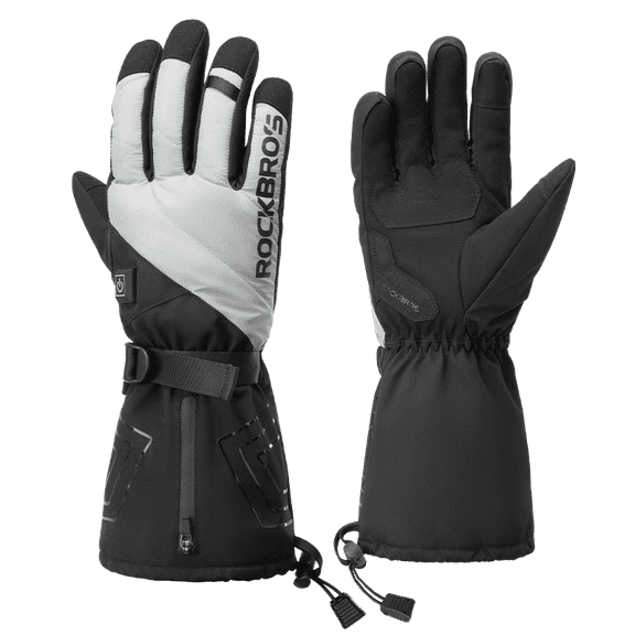 ROCKBROS Electric Heated Bike Gloves Winter Ski Gloves Motorcycle Full Gloves 4000mAh Rechargeable Battery Thermal Mittens Gloves Men