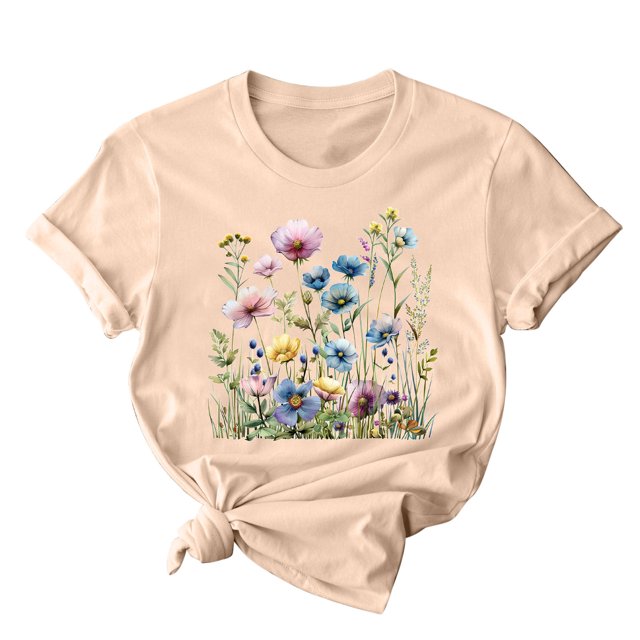RKSTN Hauts d'Été pour Femmes Décontractés Coupe Ample Polyvalents T-Shirts Graphiques Mode à Imprimé Floral Respirants Manches Courtes Col Rond T-shirt Blouses, Cadeaux de la Fête des Mères
