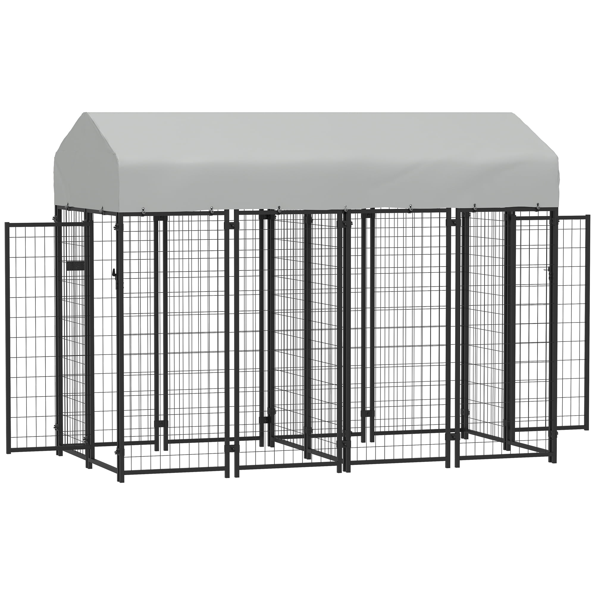 PawHut Outdoor Dog Kennel with Two-Room Design, Large Dog Run with Water-Resistant & Sun-Proof Cover, for Small, Medium, Large Dogs, 8' x 4' x 6'